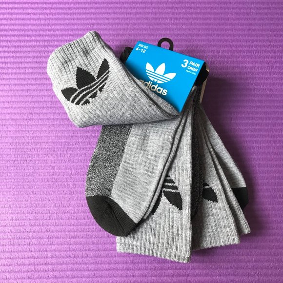 3 Pairs Adidas Men's Trefoil Logo Crew Socks Gray - Picture 3 of 6